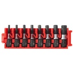 Bosch 1-inch driven impact hex insert bit set with clip, featuring 8 pieces designed for durability and efficiency in impact driving applications