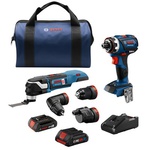 Bosch GXL18V-270B22-RT 18V brushless lithium-ion cordless combo kit, featuring a Starlock oscillating multi-tool and drill driver, includes two batteries (2 Ah and 4 Ah) for versatile performance.