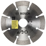 Bosch DB441S 4-inch standard segmented rim diamond blade with 5/8 inch and 7/8 inch arbor, designed for universal rough cut wet or dry cutting applications in pavers, soft brick, and concrete/block.