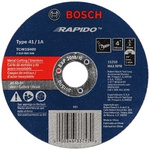 Bosch TCW1S400 4-inch cutting abrasive wheel with a 5/8-inch arbor, Type 1A (ISO 41), featuring 60 grit for fast cutting of metal and stainless steel, part of the Rapido™ series.