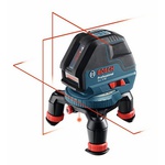 Bosch GLL 3-50 self-leveling three-line laser featuring a 360-degree rotational base, designed for precise alignment and leveling in various construction projects.
