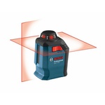 Bosch GLL 2-20 self-leveling 360-degree horizontal cross-line laser with a range of 65 feet, includes 4 AA batteries, positioning device, mounting bracket, laser target, and carrying case for easy transport and setup.
