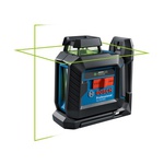 Bosch GLL50-40G 360-degree horizontal cross-line laser in green, designed for precise leveling and alignment in various construction and DIY projects.